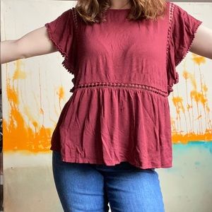 Anthropologie Maroon Detailed Tunic
